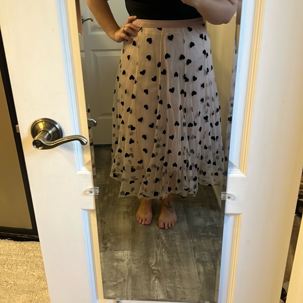 Blush pink with black hearts flowy skirt